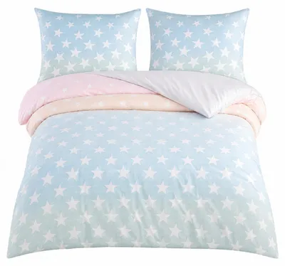 Produktbild von Bettwäsche Renforce 200x220cm 3-tlg. Set Blau Sterne mit Reißverschluss