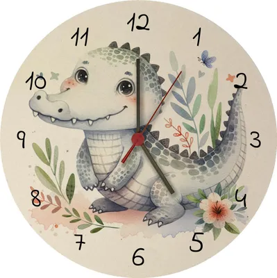 A round wall clock with a cartoon alligator illustration and clock numbers.