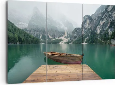 Produktbild von Bild auf Leinwand - Leinwandbild - Berge See Boot - 165x110cm - Wand Bild - Wanddeko - Wandbilder - Leinwanddruck - Bilder - Kunstdruck - Wanddekoration - Leinwand bilder - Wandkunst - CE165x110-3978