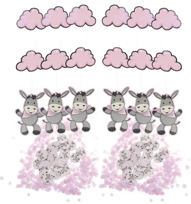 Produktbild von com-four® Baby-Partydeko-Set rosa - Konfetti und Hängedeko für Geschlechterparty - süße Raumdeko für Babygeburtstag - Gender-Reveal