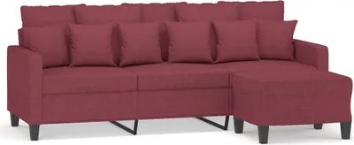 Produktbild von vidaXL 3-Sitzer-Sofa mit Hocker Weinrot 180 cm Stoff