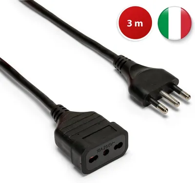 Immagine prodotto di Cavo di prolunga da 3 metri con spina e presa da 16 A, cavo a 3 fili da 1 mm², colore nero