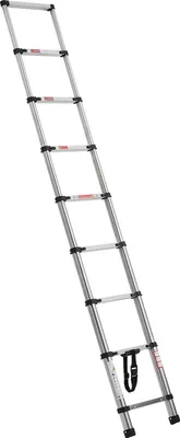 Produktbild von SucceBuy Teleskopleiter, 254 cm ausziehbare Edelstahlleiter, Klappleiter mit 150 kg Tragkraft (75°) & rutschfesten Füßen, tragbare 9-Stufen-Leiter für Zuhause, Wohnmobil und Dachboden