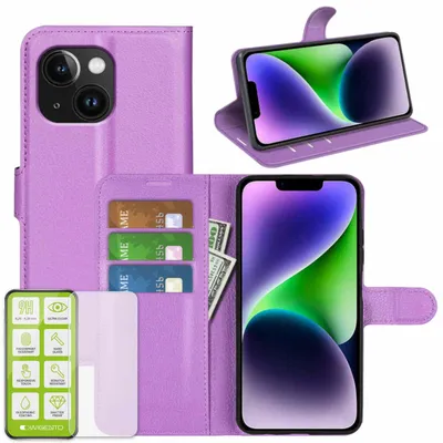 Immagine prodotto di Per Apple iPhone 15 Custodia per cellulare Custodia in viola + vetro temperato H9