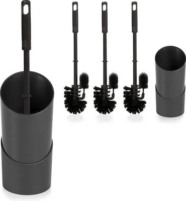 Immagine prodotto di Scopino Hausfelder WC Basic Set - Scopino nero con 2 spazzole di ricambio - Scopino con pulisci bordi