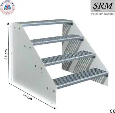Zdjęcie produktu dla 4-stopniowe schody wolnostojące model 1 wolnostojące białe schody stalowe szerokość 130 cm wysokość 84 cm bez poręczy