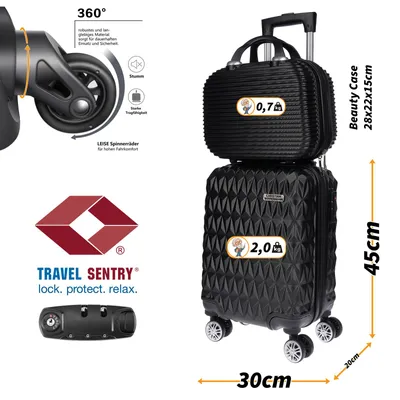 Produktbild von 2 tlg Hartschalen Kofferset Reisekoffer Trolley Koffer TSA Kosmetiktasche Beutel
