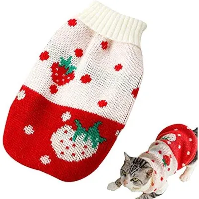 Image de Haut pour animal de compagnie en laine, grand haut rouge, taille M, 22 cm de longueur