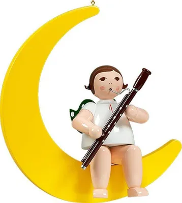 Produktbild von Fensterbild Engel im Mond mit Fagott ohne Krone Höhe 30cm NEU