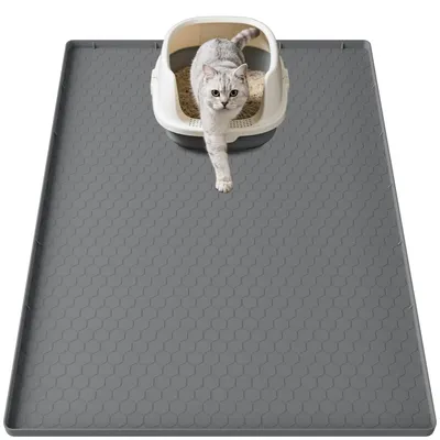 Immagine prodotto di Lettiera per gatti in silicone - Impermeabile - Grigio - 86 x 56 cm - Tappetino per lettiera e ciotola