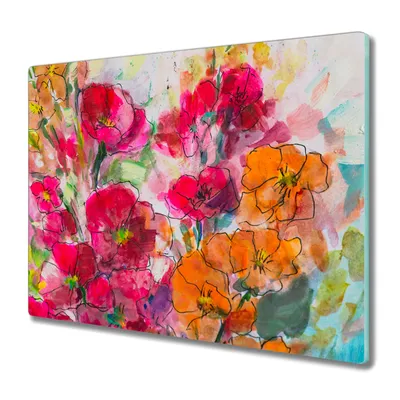Produktbild von Coloray Herdabdeckplatte 60x52 cm Schneidebrett Kochplattenabdeckung Küchenbrett Hackbrett - Aquarellblumen