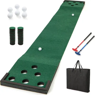Image de COSTWAY 332 x 50 cm Golf Pong Putting Mat, Putting Green avec 2 putters réglables, 6 balles & 12 couvertures de trous, tapis de golf, tapis d'entraînement