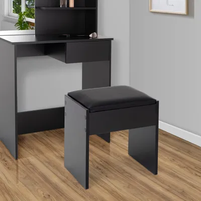 Produktbild von ECD Germany Schminkhocker 40x43x29,5 cm, Schwarz, aus Holz mit gepolstertem Kissen und Bezug aus Kunstleder, Moderner Polsterhocker Schminkhocker