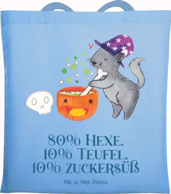 Produktbild von Mr. & Mrs. Panda Shopping Tasche Kater Hexenkessel - Sky Blue - Geschenk, Einkaufstasche, Zaubertrank, Tote Bag, Dekoration, Laptoptasche, Stoffbeutel, Jutebeutel, Hexe