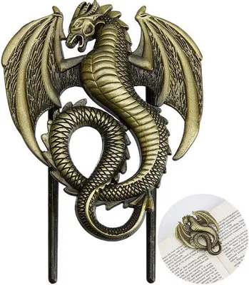 Image de Serre-livres « Dragon » - Serre-livres en bronze antique - Serre-livres de protection pour les mains, pour livres et magazines