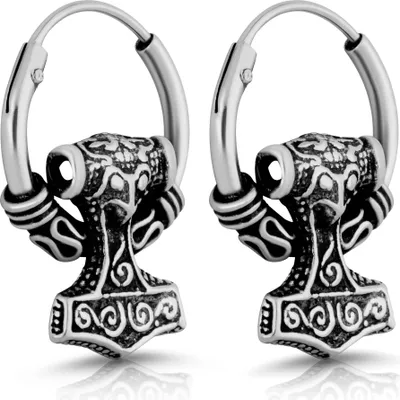 Produktbild von Paar 12mm Wikinger Creolen Thors Hammer Keltic 925 Sterling Silber Herren 4411