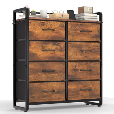 Image de Commode HOKEEPER, commode à 8 tiroirs en tissu, meuble de chambre à coucher avec plateau en bois, buffet, commode, meuble d'entrée pour la cuisine ou le bureau