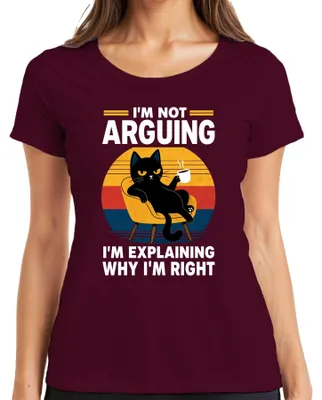 Productafbeelding van "Ik ben niet aan het discussiëren, ik leg uit waarom ik gelijk heb" - Sarcastisch dames T-shirt, bordeauxrood, maat M