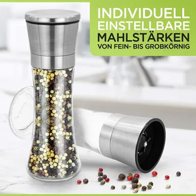 Produktbild von HEIMWERT Salz- und Pfeffermühlen Set mit Keramikmahlwerk 19cm hoch