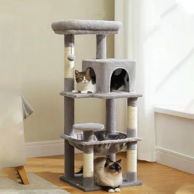 Produktbild von Katzenkratzbaum - Kletterbaum für Wohnungskatzen - 4 Ebenen - Kratzsäulen - Gepolsterte Oberplattform - Höhle - Grün