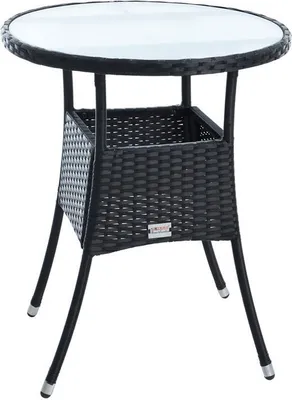Produktbild von Beistelltisch Tisch Polyrattan Gartentisch Rattan Balkontisch Rund Schwarz