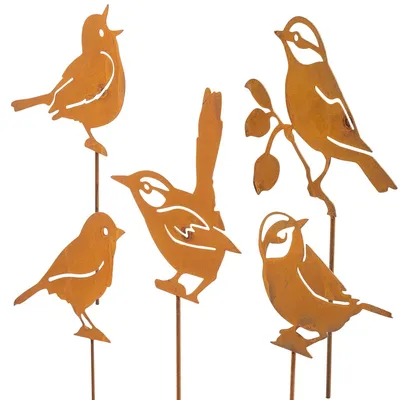 Image de Figurine de jardin « Oiseau » - Piquet de jardin en métal - Acier Corten - Aspect rouillé - Décoration rétro - Marron