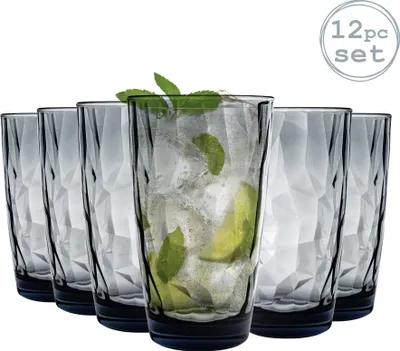 Produktbild von Diamond - Longdrinkgläser mit Relief - Ozeanblau - 470 ml - 12 Stück