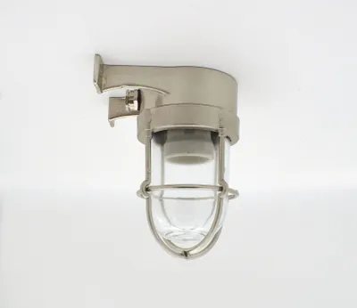 Produktbild von Wandleuchte außen Messing massiv Glas E27 IP64 16,5 cm hoch Nickel matt Maritim Außenleuchte Wand