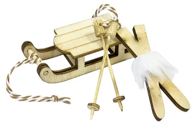 Produktbild von Holz-Deko Schlitten und Skipaar 7,8 x 3 cm für Weihnachten - Einheitsgröße