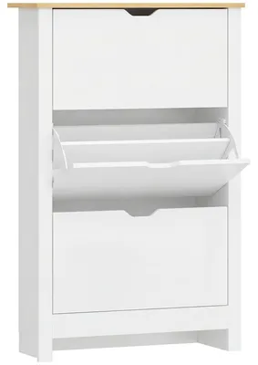 Produktbild von Schuhschrank Schruhregal Schuhaufbewahrung, 3 Fächer, 18 Paar Schuhe,  72 cm x 26 cm x 112 cm, Weiß + Braun