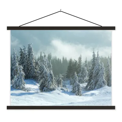 Produktbild von MuchoWow® Textilposter Wald - Schnee - Winter 150x113 cm mit holzfarbenen Rahmen - Poster