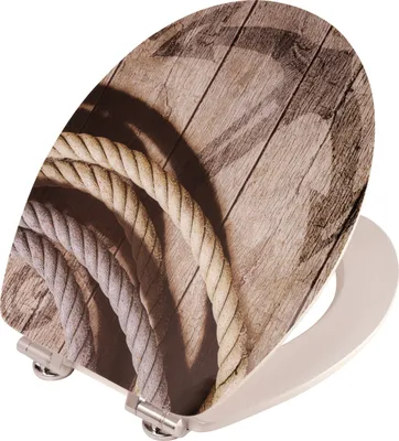Produktbild von 'aquaSu® WC-Sitz mit Absenkautomatik, Maritim Motiv Seemannstau, High-Gloss Toilettendeckel mit Holzkern, Fast-Fix, Metallscharnier, Komfort Toilettensitz, Universale Form, Oval, 40293 4