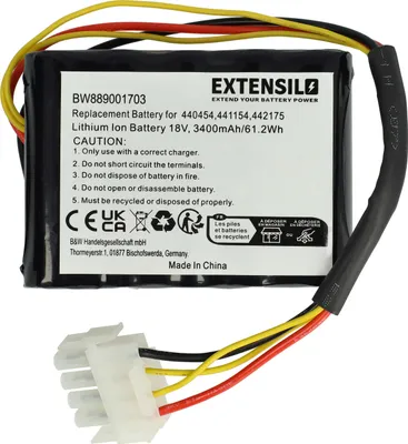 Produktbild von EXTENSILO Akku kompatibel mit AL-KO Robolinho 300 E, 100, 450 W, 350 W, 41.6, 110, 1150 W Rasenmäher (3400mAh 18V Li-Ion)