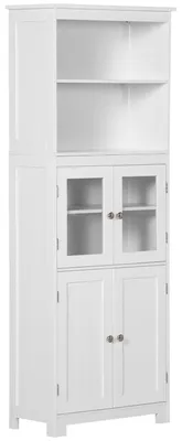 Immagine prodotto di Mobile Dispensa con 2 Ripiani Aperti e 2 Armadietti con Ante 60x30x162 cm in MDF e Vetro Bianco