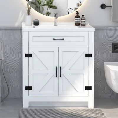 Immagine prodotto di Lavabo con mobile sottolavabo, 80 cm, bianco. Lavabo in Vetroceramica, dimensioni 80x47x90 cm