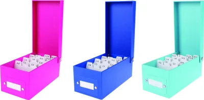 Produktbild von 3x Lernbox DIN A8 / Karteikasten / 1200 Karteikarten / je 1x pink, türkis + blau