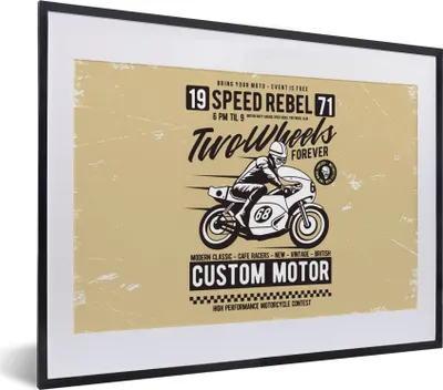 Produktbild von MuchoWow® MuchoWow® Gerahmtes Poster Motorrad - Vintage - Zeichnung - Zitat 40x30 cm - Poster mit zchwarzem Bilderrahmen - Bilderrahmen - Poster im Rahmen