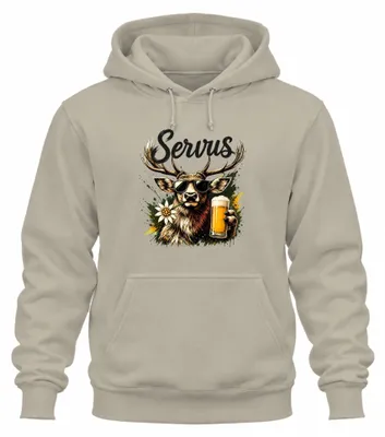Produktbild von Servus Hirsch Bayern Bier Trachtenshirt Lederhose Dirndl Hoodie Kapuzenpullover, Natur, XL