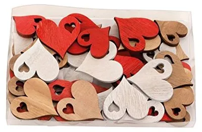 Holzherzen Streudeko 48 Stück 3,5-4,5 cm rot weiß natur