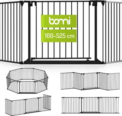 Produktbild von BOMI® Kinderschutzgitter Milo in Schwarz bis 525 cm | 90° Feststellfunktion | Schließt automatisch | Türgitter Baby Weiß