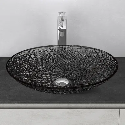 Produktbild von Mai&Mai, Aufsatzwaschbecken Waschschale, Glas, Grau, 50.5x36x15.5 cm, Oval, Minerva05, einfache Montage, hitzegefertigtes Hygieneglas, abgerundete Kanten, dauerhaft sauber und pflegeleicht, passend für DIN-Ablaufgarnituren, in einem Stück geformt