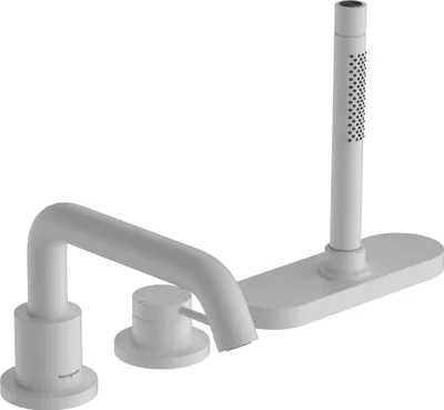 Image de robinet de baignoire à une seule levier, série Tecturis S, avec système sBox, finition blanc mat, pour installation sur trois trous