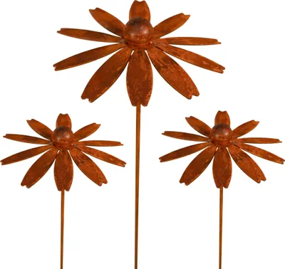 Produktbild von 3er Set Gartenstecker Gänseblumen Metall Rost Gartendeko Edelrost Rankstab Beetstecker Topfstecker Naturrost