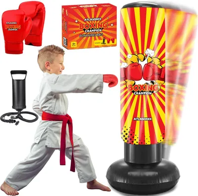 Produktbild von Aufblasbares Boxspielzeug für Jungen Alter 4-8-12, Stehender Kick-Dummy, Karate-Taekwondo-Ausrüstung, lustiges aktives Spiel, Geburtstagsfeier