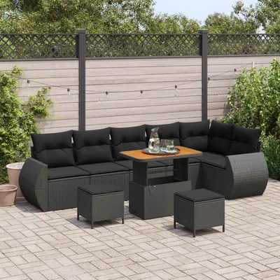 Imagen del producto de vidaXL Juego de sofás de jardín, 9 piezas, color , tejido de polirattan