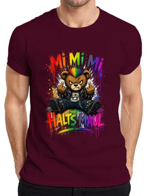 Immagine prodotto di Maglietta da uomo, taglia XL, colore bordeaux, con scritta "Mi Mi Mi Halts Maul Bär Punk Rocker Statement" (un'espressione sarcastica)
