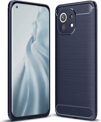Image de Etui pour Xiaomi Mi 11, fibre de carbone, étui de protection antichoc en silicone TPU bleu