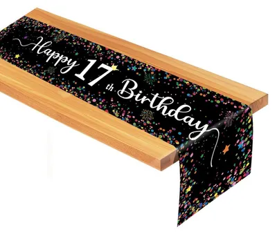 Produktbild von Tischläufer Geburtstag 17 Jahre Schwarz mit Punkten 185x33cm Polyester wasserdicht