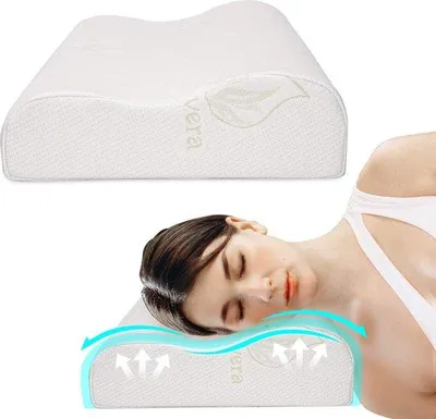Imagen del producto de Unyqoos® Almohada para el cuello, 60x36x12/8 cm – Almohada ortopédica ergonómica para dormir de lado, con espuma viscoelástica de alta densidad (poliuretano), funda de Aloe Vera y opción de altura ajustable (2 en 1)