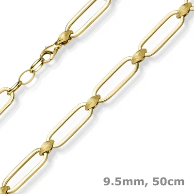 9-5mm-Collier-Paper-Clip-Kette-aus-585-Gelbgold-teilmattiert-50cm